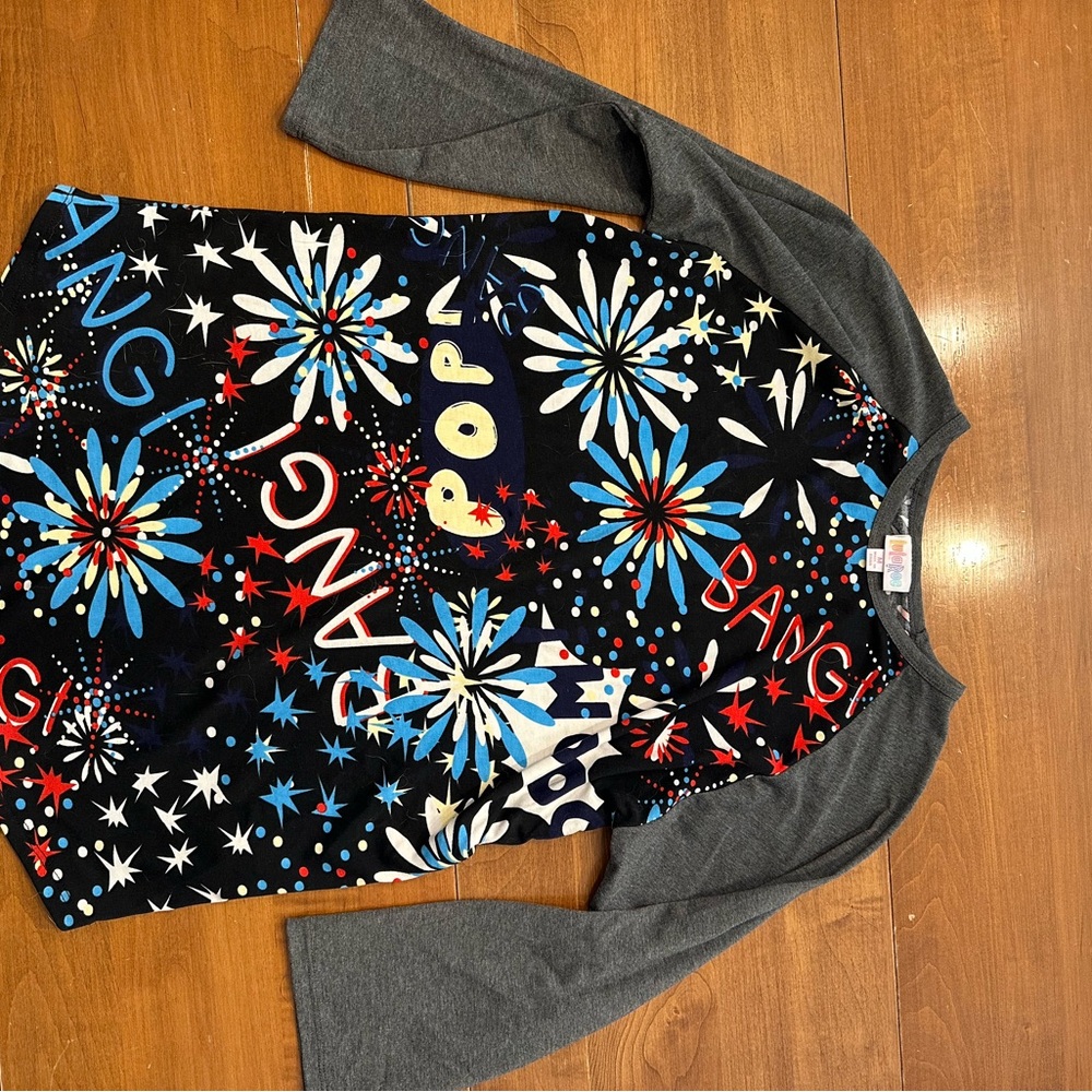 LuLaRoe Graphic Long Sleeve Tee - Gray and Multicolor